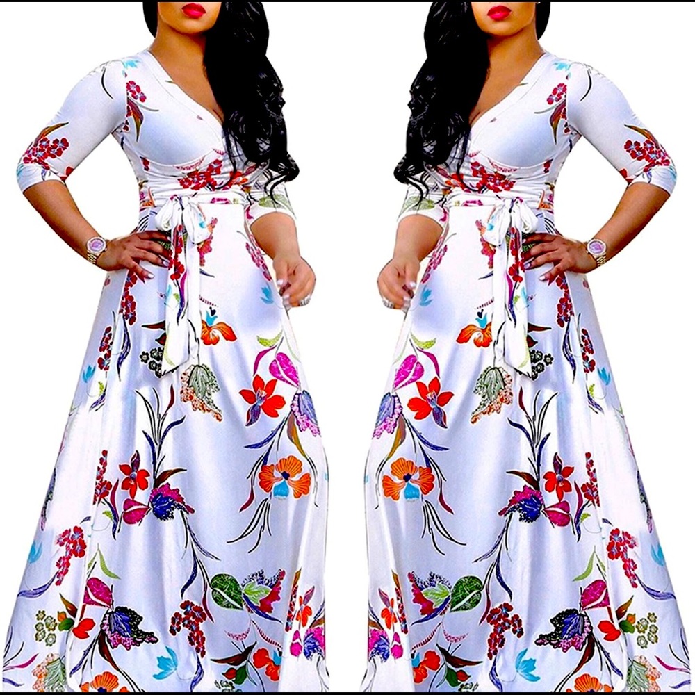 XL White Floral Maxi Wrap Dress